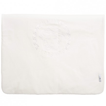 YOUNG VERSACE White Floral & 'Medusa' Baby Blanket (72cm)