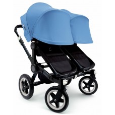  Bugaboo Donkey Twin Stroller, Extendable Canopy in All Black/Ice Blue