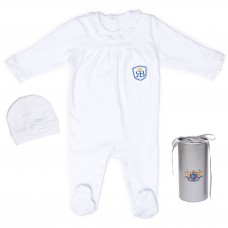 RB Royal Baby Organic Cotton Sleeve Footed Overall Footie with Hat in Gift Box (LittleMe)