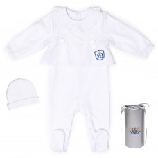 RB Royal Baby Organic Cotton Sleeve Footed Overall Footie with Hat in Gift Box (Forever Me)