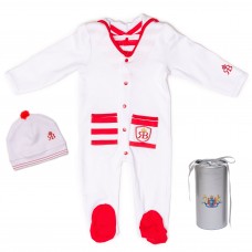 RB Royal Baby Organic Cotton Gloved Sleeve Footed Overall Footie with Hat in Gift Box (Captain)