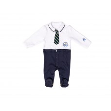 RB Royal Baby Organic Cotton Gloved-Sleeve Footed Overall, Footie (Little Man) White Navy
