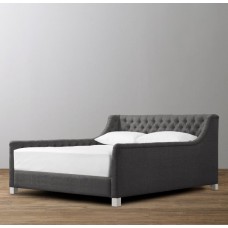Devyn Tufted Upholstered bed  - Washed Belgian Linen  -  Graphite